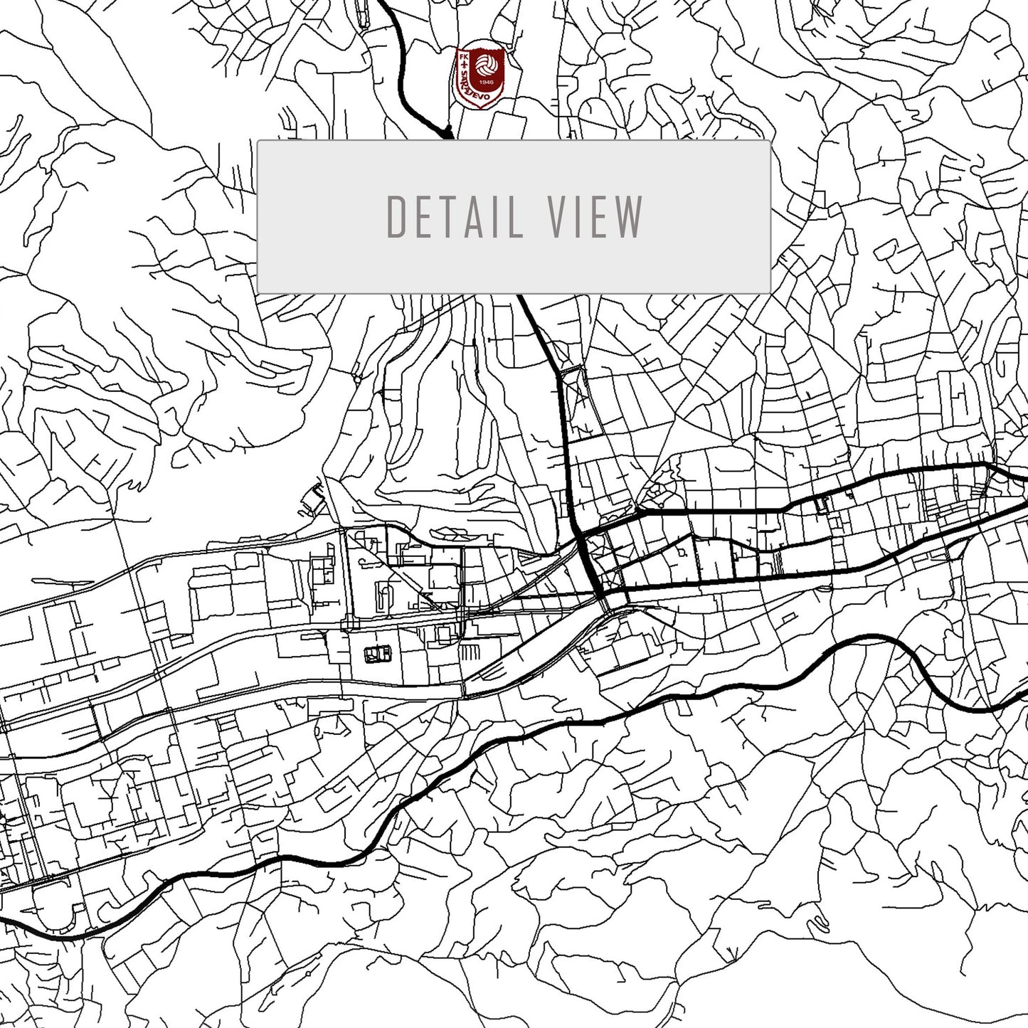 City map of SARAJEVO - Stadion Koševo - Home Decor Stadium Koševo - Wall decor Stadium Koševo - Stadium Koševo gift - Print map