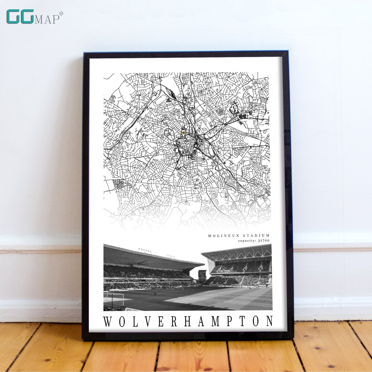 City map of WOLVERHAMPTON - Stadion Molineux - Home Decor Stadion Molineux - Print map - Wolverhampton Wanderers Stadium