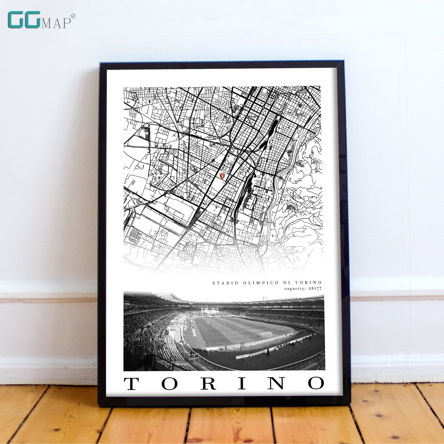 City map of Citt di Torino - TORINO FC - Stadio Olimpico di Torino - Home Decor Torino - Stadio Olimpico gift - Torino map -