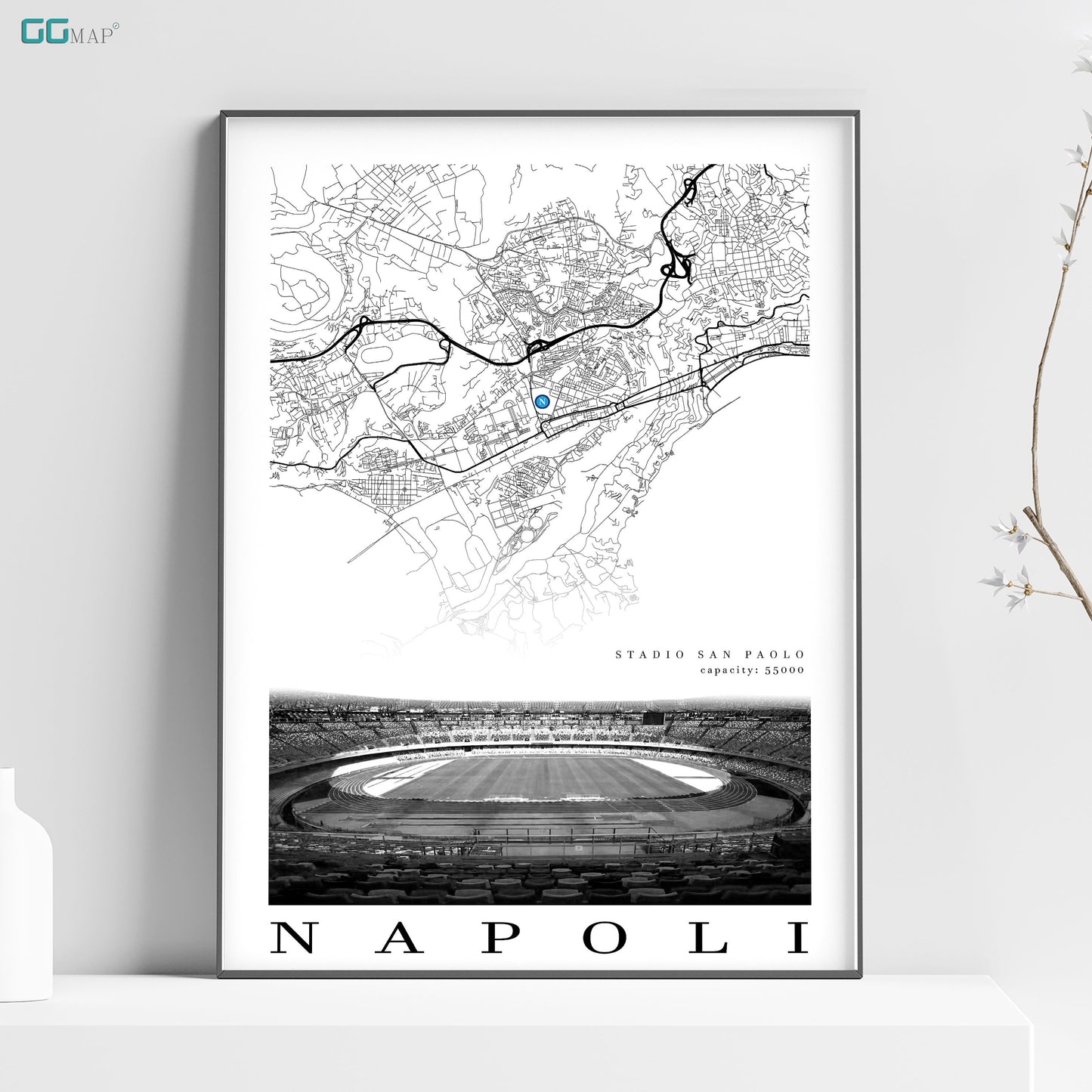 City map of NAPOLI Stadion - Stadio San Paolo - Home Decor Stadio San Paolo - Stadio San Paolo gift - Stadio San Paolo wall decor- Print map