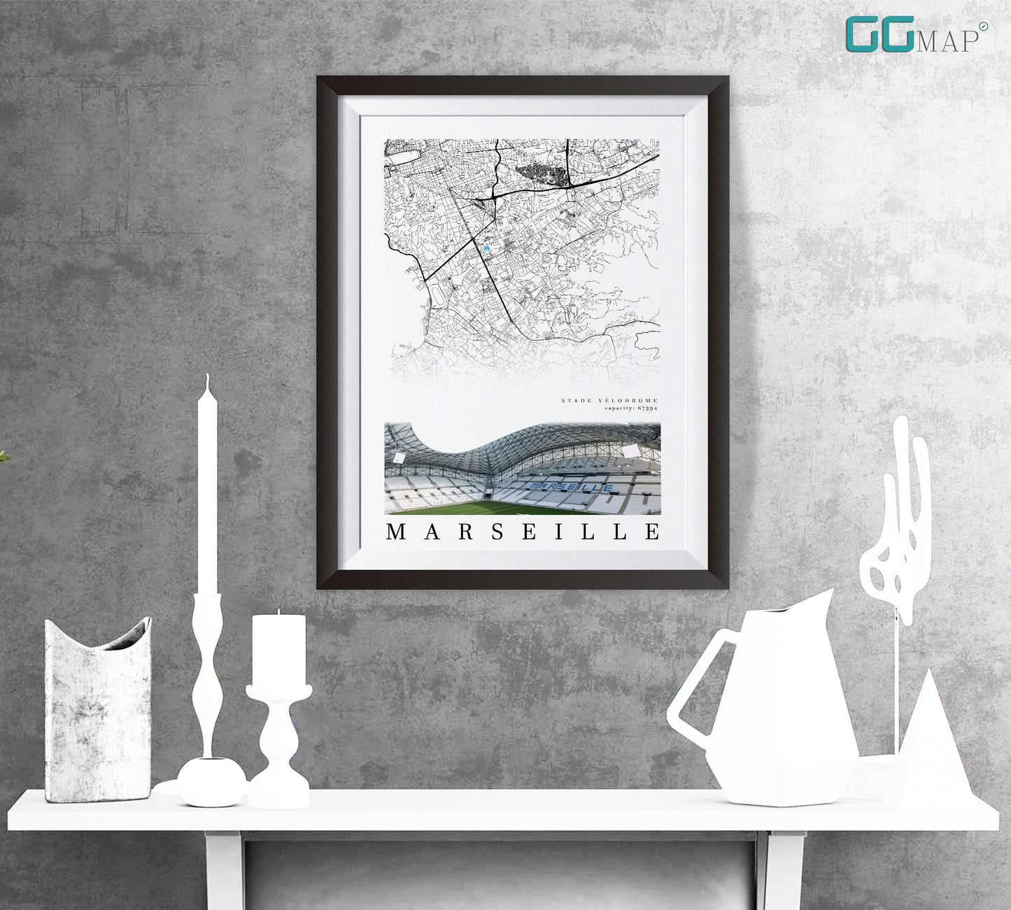 City map of MARSEILLE Stadium- Stade Vlodrome - Home Decor Stade Vlodrome - Wall decor Stade Vlodrome - Stade Vlodrome gift - Print map