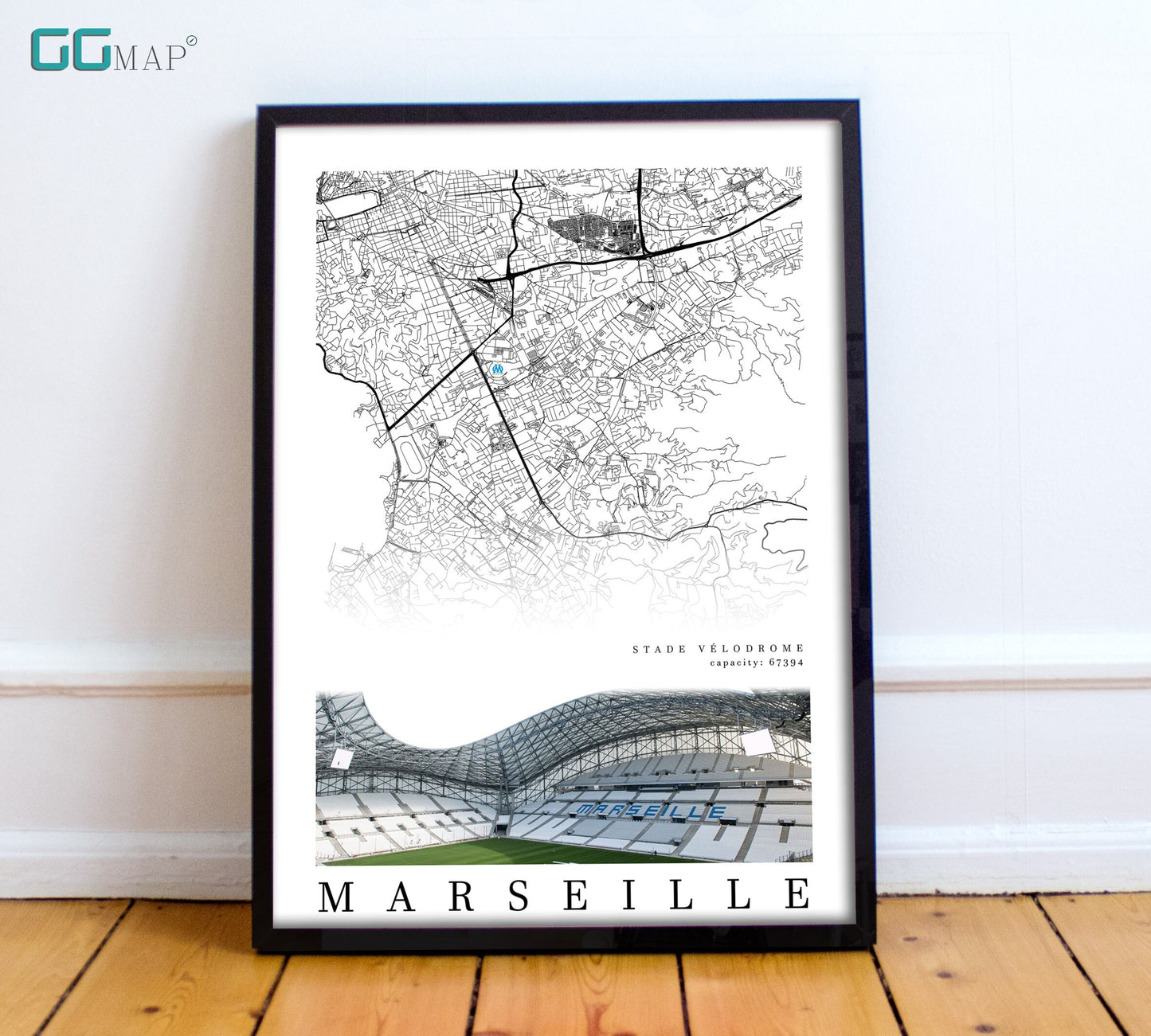 City map of MARSEILLE Stadium- Stade Vlodrome - Home Decor Stade Vlodrome - Wall decor Stade Vlodrome - Stade Vlodrome gift - Print map