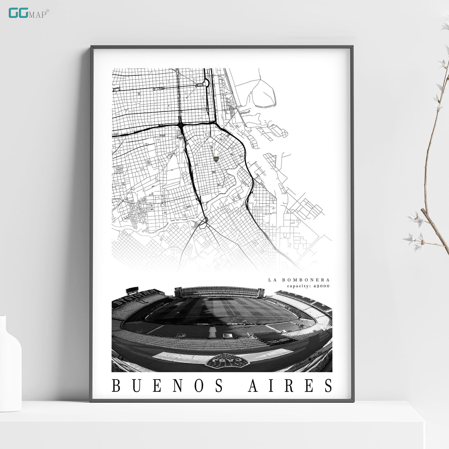 City map of BUENOS AIRES - La Bombonera - Home Decor La Bombonera - Wall decor La Bombonera - La Bombonera gift - Print map