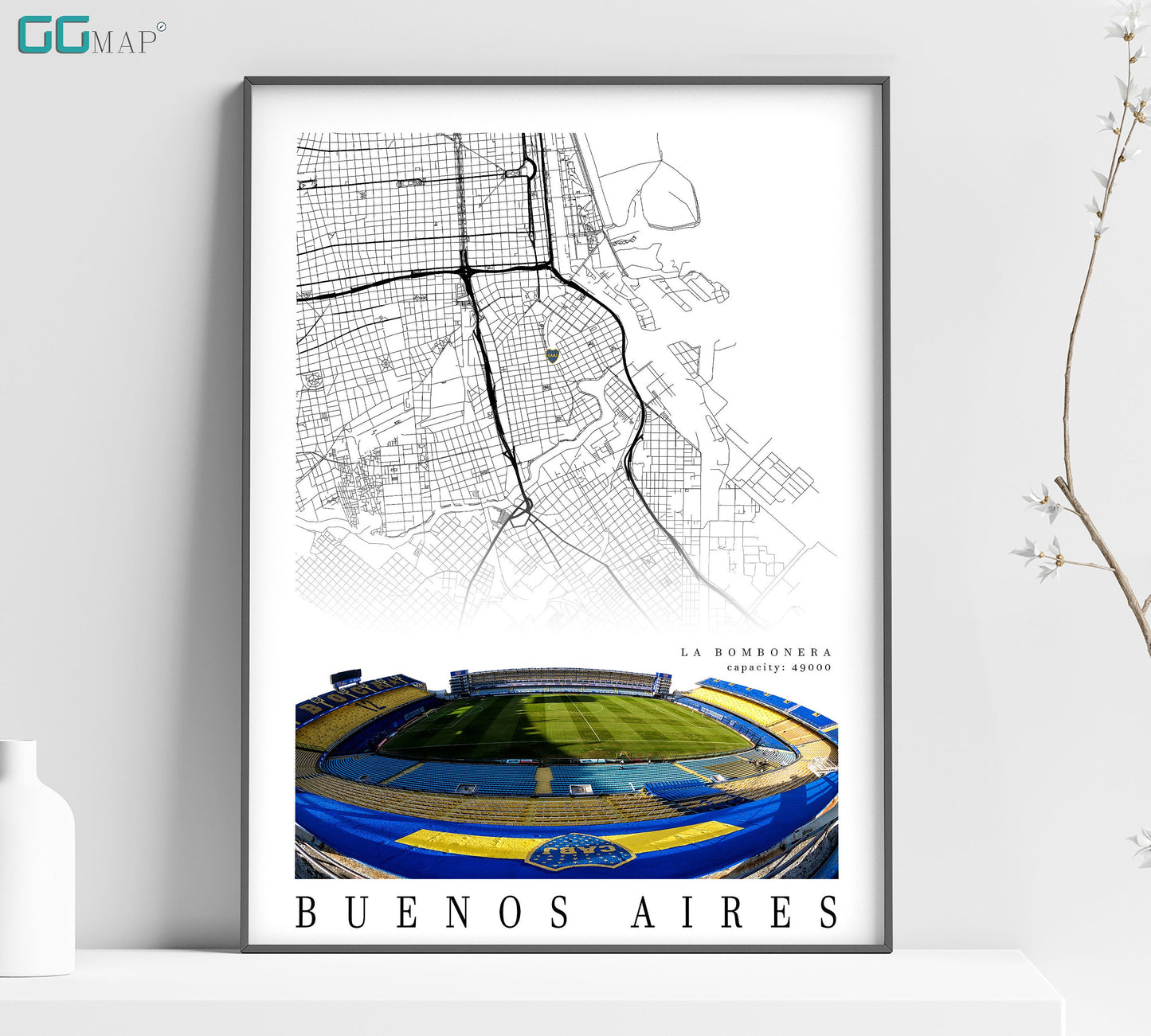 a white picture frame with a map of a stadium