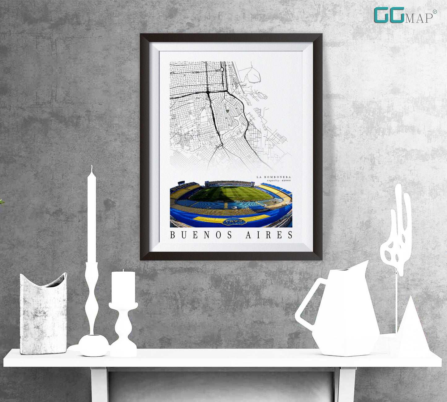 City map of BUENOS AIRES - La Bombonera - Home Decor La Bombonera - Wall decor La Bombonera - La Bombonera gift - Print map