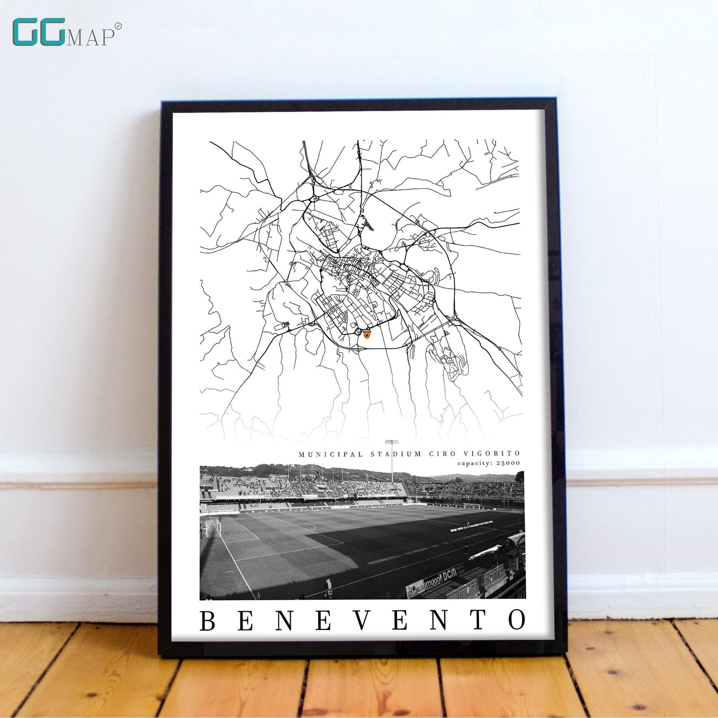 City map of BENEVENTO - BENEVENTO CALCIO - Municipal Stadium Ciro Vigorito - Home Decor Benevento - Benevento poster - Benevento gift -