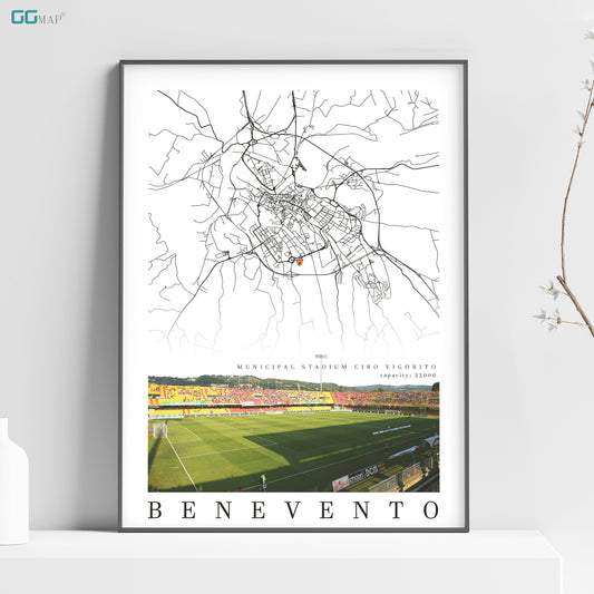 City map of BENEVENTO - BENEVENTO CALCIO - Municipal Stadium Ciro Vigorito - Home Decor Benevento - Benevento poster - Benevento gift -