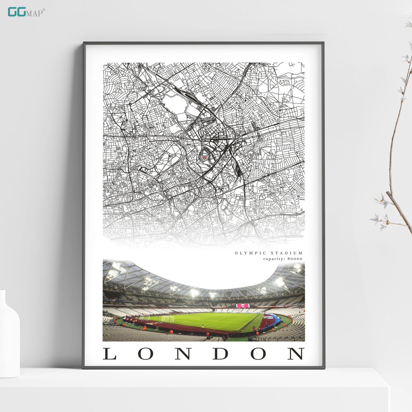 a poster of a stadium with a map of london