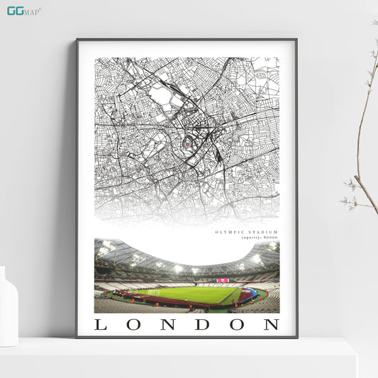 City map of LONDON - Olympic Stadium - Home Decor Olympic Stadium - Print map -Olympic Stadium gift - West Ham United Stadium