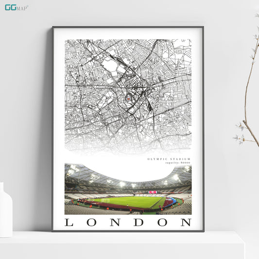 a poster of a stadium with a map of london