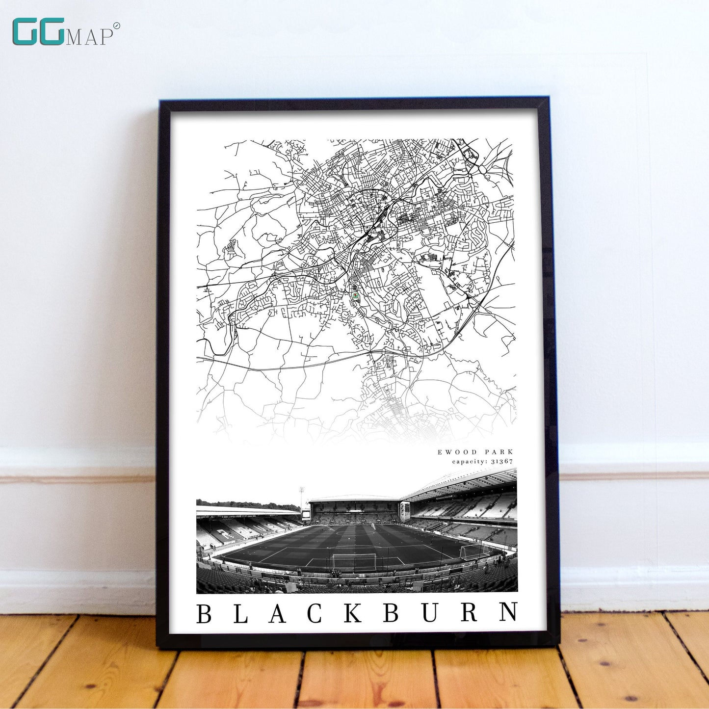 City map of BLACKBURN - Ewood Park - Home Decor Ewood Park - Wall decor - Ewood Park gift - Print map - Blackburn Rovers Stadium