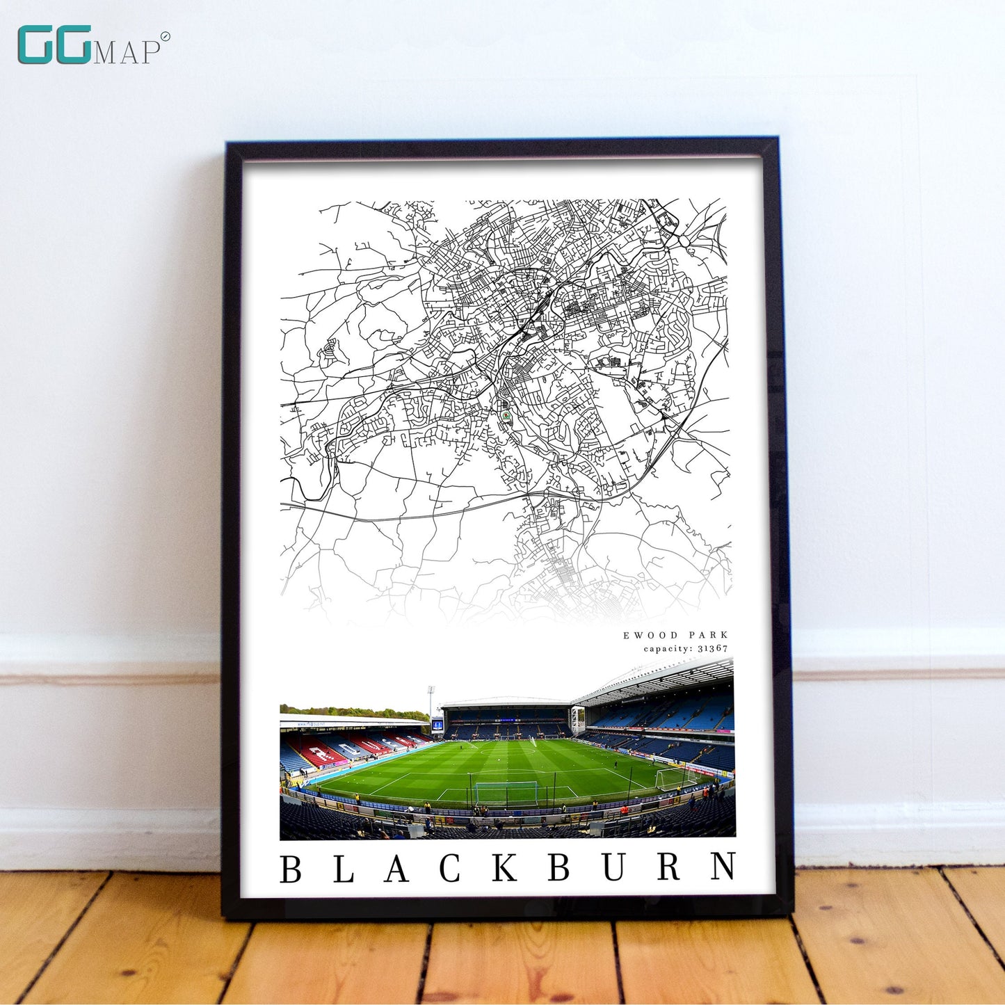 City map of BLACKBURN - Ewood Park - Home Decor Ewood Park - Wall decor - Ewood Park gift - Print map - Blackburn Rovers Stadium