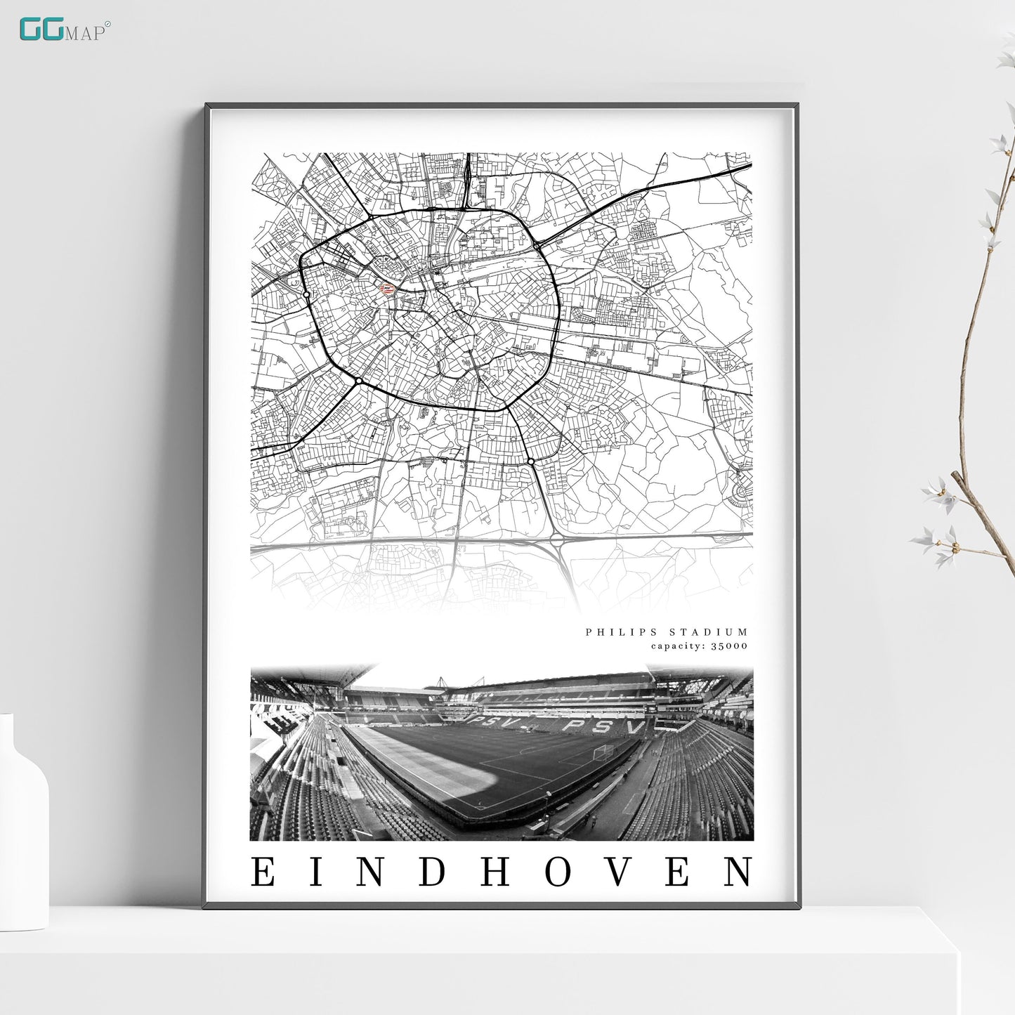 City map of EINDHOVEN Stadion - Philips arena - Home Decor Philips arena - Wall decor Philips arena - Philips arena gift - Print map