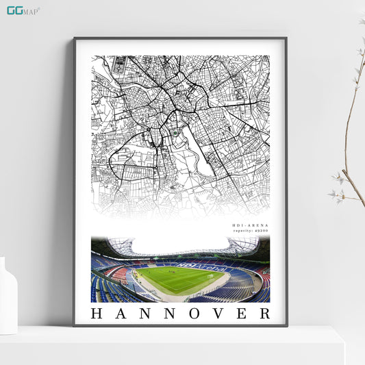 City map of HANNOVER - HDI Arena Stadion - Home Decor HDI Arena - Wall decor Hannover 96 - Hannover 96 gift - Print map