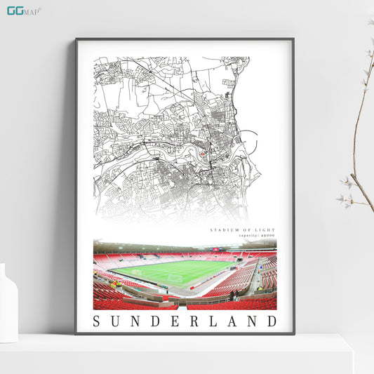 City map of SUNDERLAND - Stadium of Light - Home Decor Stadium of Light - Stadium of Light gift - Print map - Sunderland Stadium