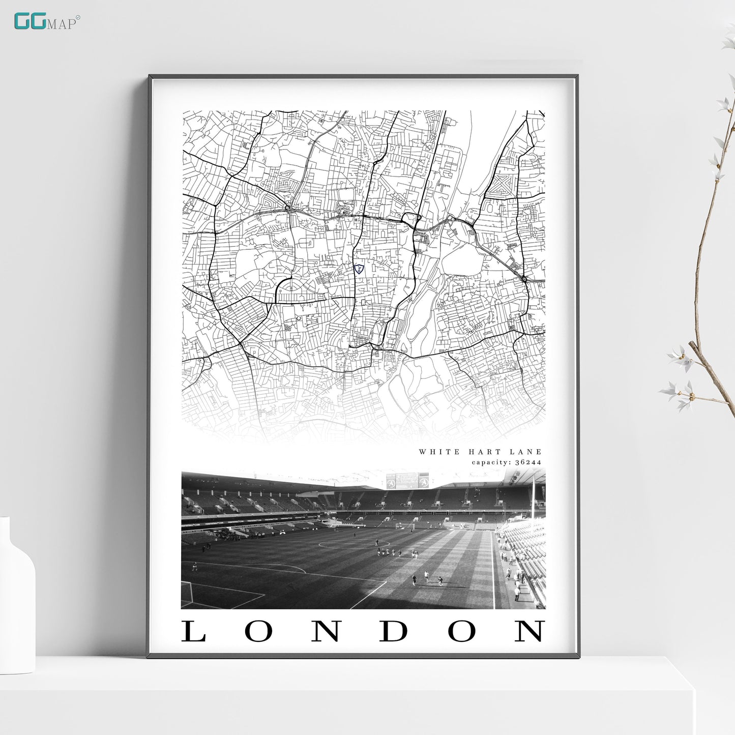 City map of LONDON - White Hart Lane - Home Decor White Hart Lane - Print map - White Hart Lane gift - Tottenham Hotspur Old Stadium