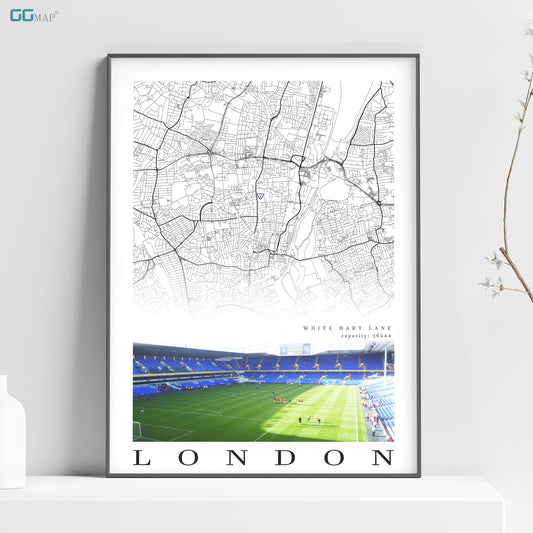 City map of LONDON - White Hart Lane - Home Decor White Hart Lane - Print map - White Hart Lane gift - Tottenham Hotspur Old Stadium