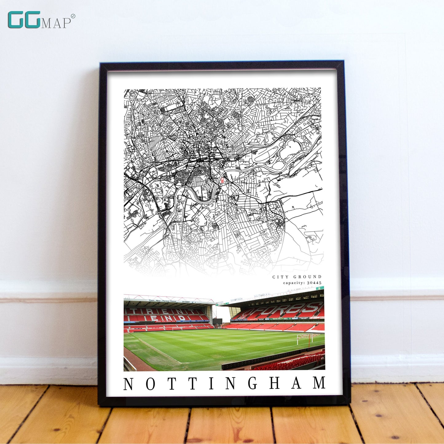 City map of NOTTINGHAM - City Ground - Home Decor City Ground - Wall decor - City Ground gift - Print map - Nottingham Forest Stadium