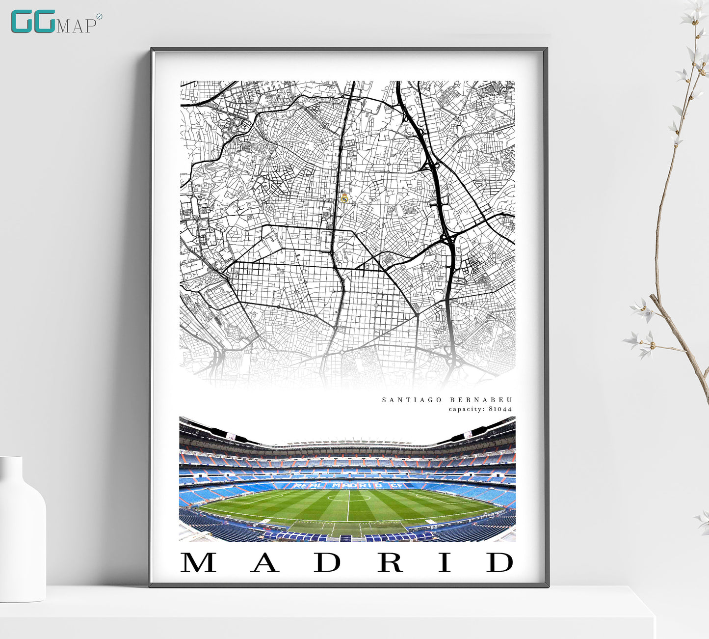 a poster of a stadium with a map of madrid