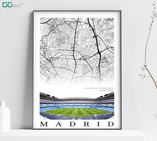 a poster of a stadium with a map of madrid