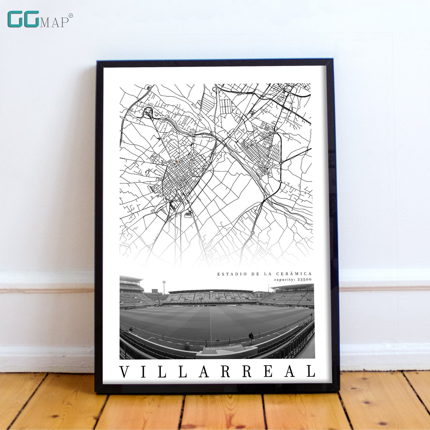 City map of VILLARREAL - Estadio El Madrigal - Home Decor Estadio El Madrigal - Estadio de la Cerámica - Villarreal gift - Print map- GG Map