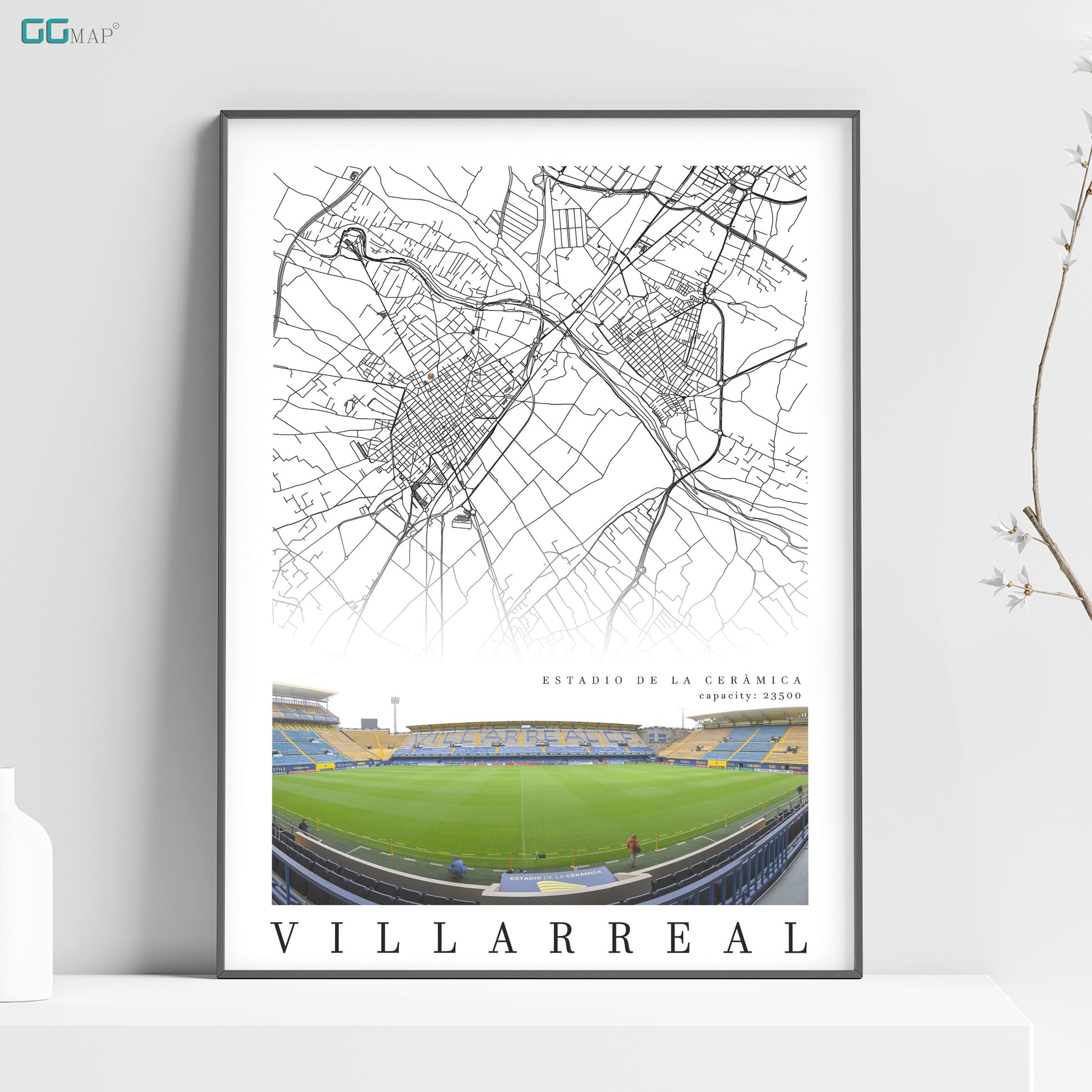 a poster of a soccer stadium with a map of villarreal