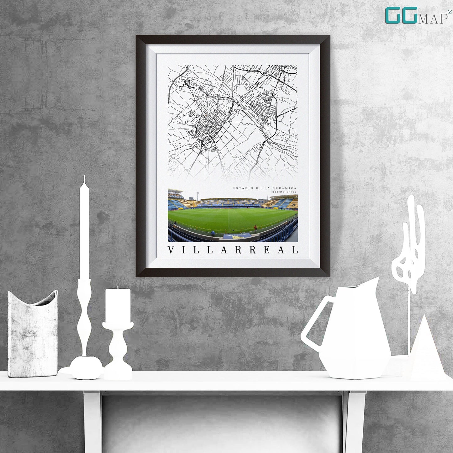 City map of VILLARREAL - Estadio El Madrigal - Home Decor Estadio El Madrigal - Estadio de la Cerámica - Villarreal gift - Print map- GG Map