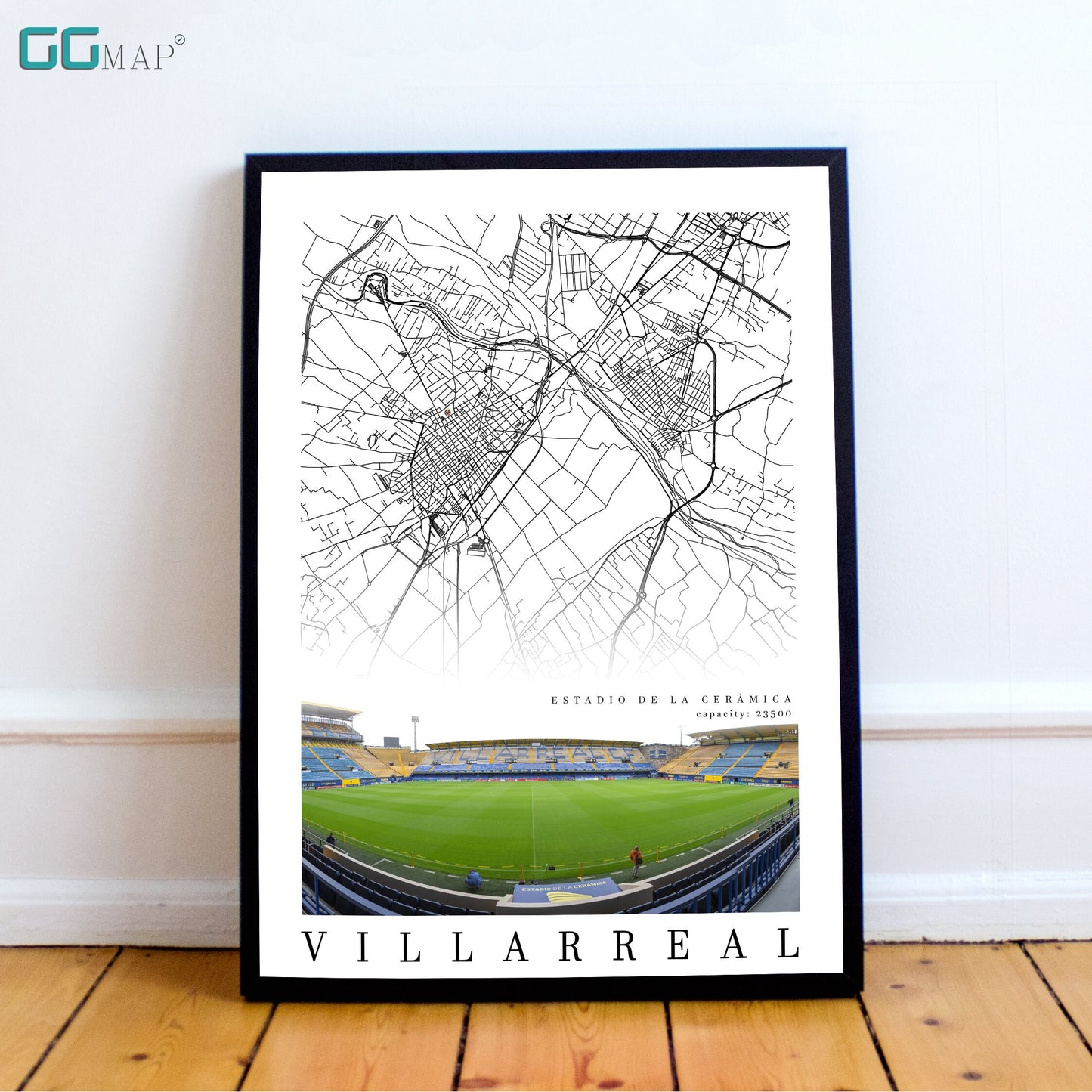 City map of VILLARREAL - Estadio El Madrigal - Home Decor Estadio El Madrigal - Estadio de la Cerámica - Villarreal gift - Print map- GG Map