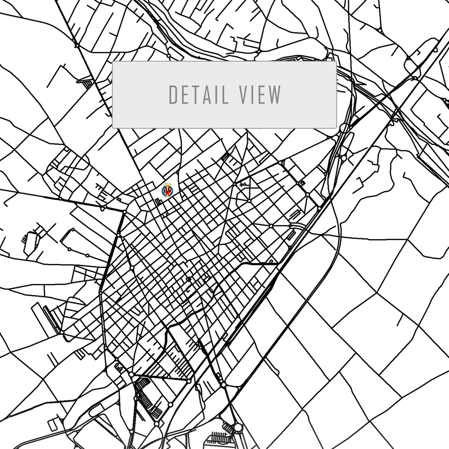 City map of VILLARREAL - Estadio El Madrigal - Home Decor Estadio El Madrigal - Estadio de la Cerámica - Villarreal gift - Print map- GG Map