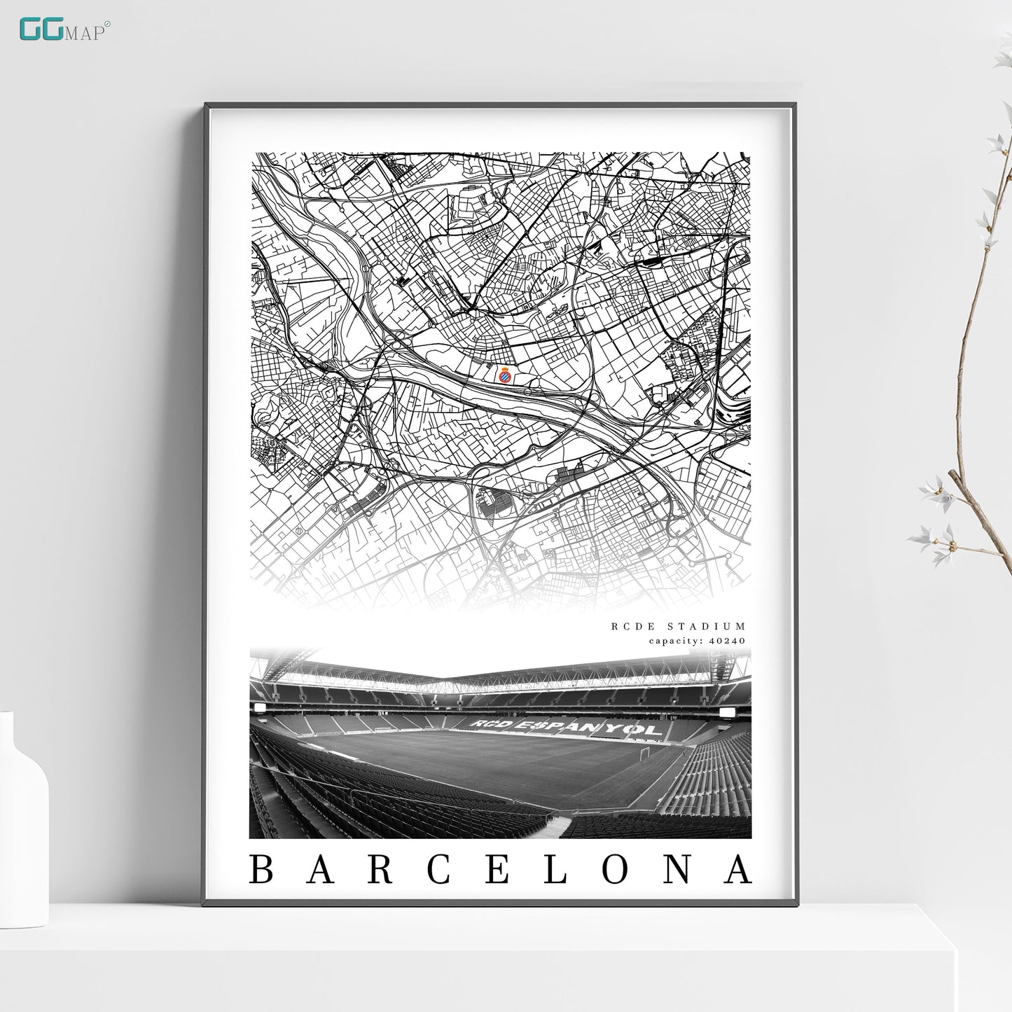 City map of BARCELONA - Estadi Cornellà-El Prat - Home Decor Estadi Cornellà-El Prat - Espanyol gift - Print map - GG Map