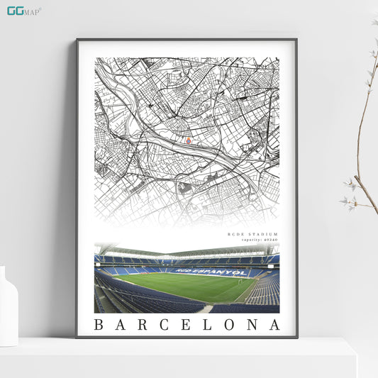 City map of BARCELONA - Estadi Cornellà-El Prat - Home Decor Estadi Cornellà-El Prat - Espanyol gift - Print map - GG Map