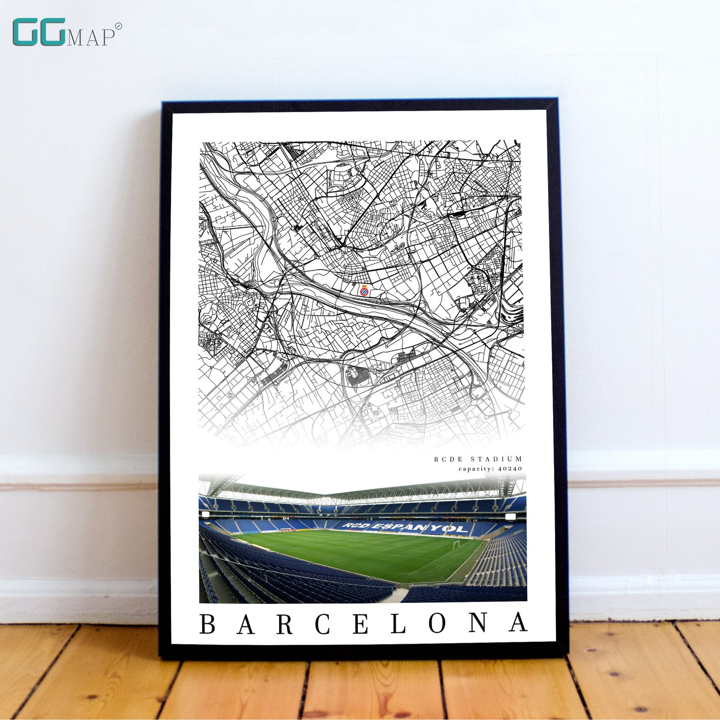 City map of BARCELONA - Estadi Cornellà-El Prat - Home Decor Estadi Cornellà-El Prat - Espanyol gift - Print map - GG Map