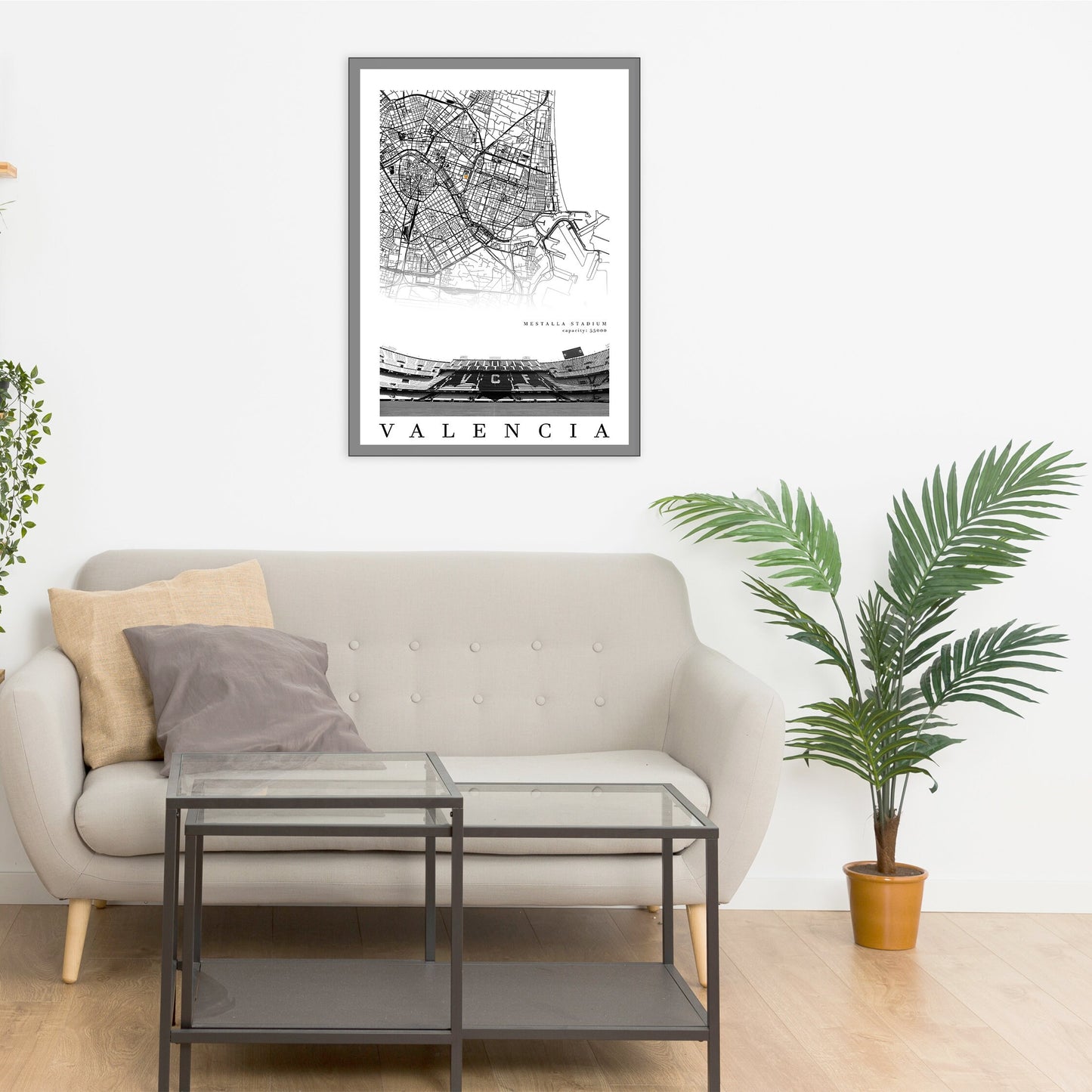 City map of VALENCIA - Mestalla Stadium - Home Decor Mestalla - Wall decor - Estadio Mestalla - Valencia gift - Print map - GG Map