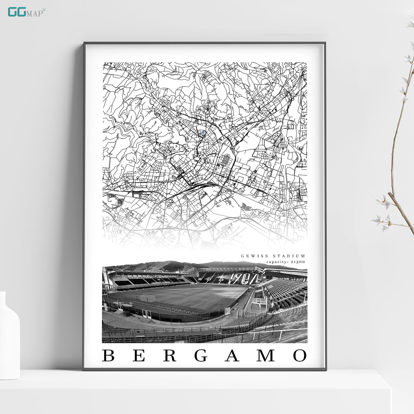 City map of Bergamo - ATALANTA BC - Gewiss Stadium - Home Decor Atalanta - Atalanta gift - Atalanta stadium -