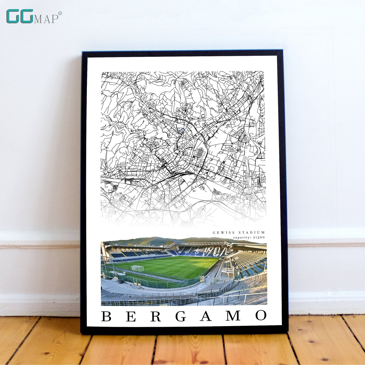 City map of Bergamo - ATALANTA BC - Gewiss Stadium - Home Decor Atalanta - Atalanta gift - Atalanta stadium -