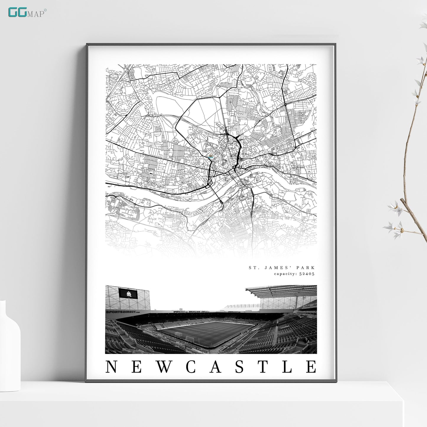 City map of NEWCASTLE - St. James' Park Stadium- Home Decor St. James' Park - St. James' Park gift - St. James' Park wall decor - Print map