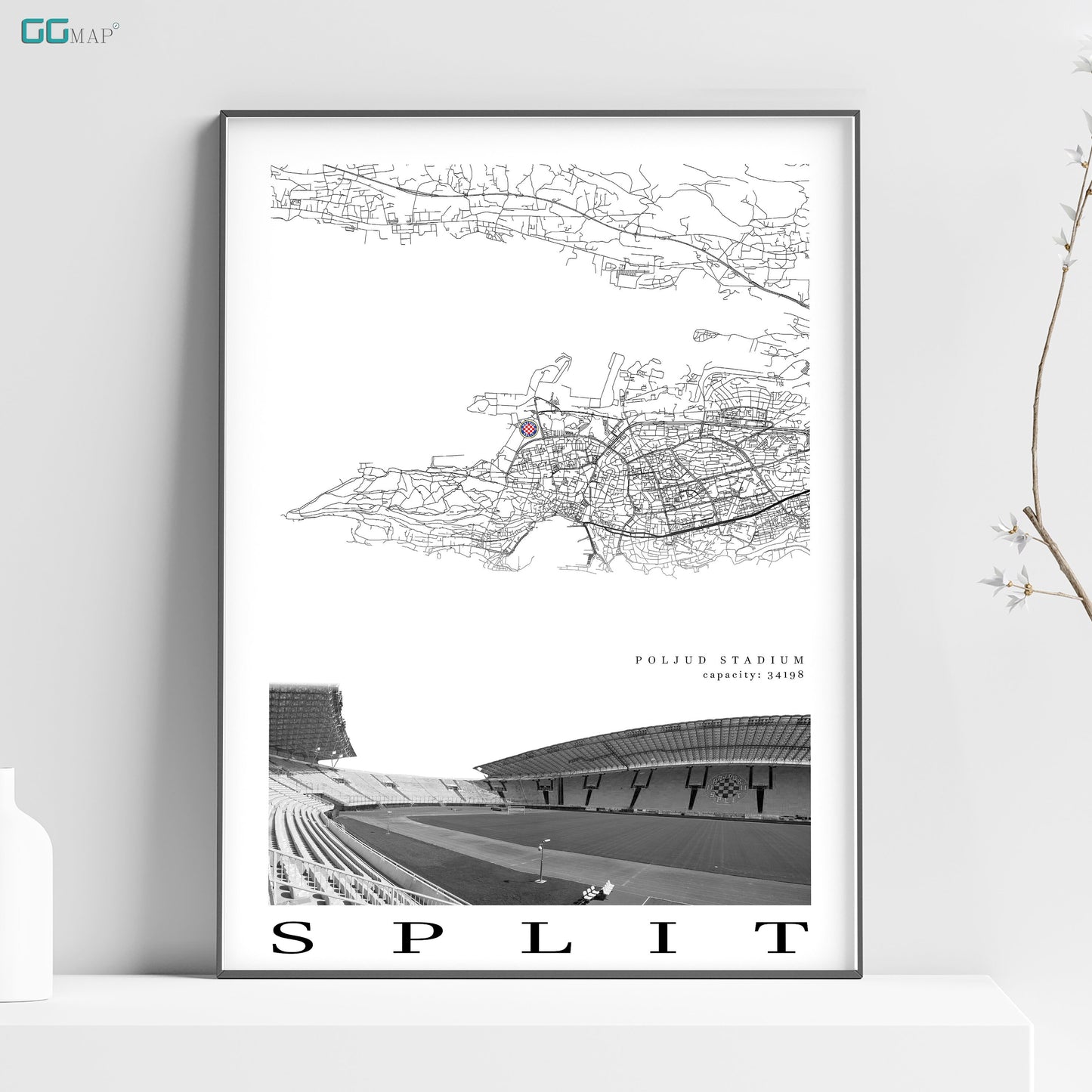 City map of SPLIT - Stadium Poljud - Home Decor Stadium Poljud - Wall decor Stadium Poljud - Stadium Poljud gift - Print map