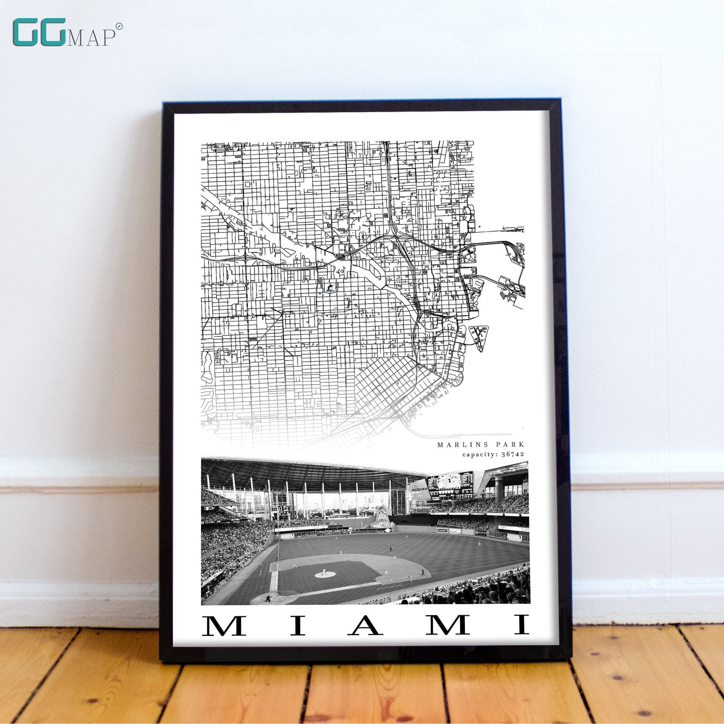 City map of MIAMI - Home Decor Miami - Marlins Park wall decor - Miami poster - Miami Marlins - Print map