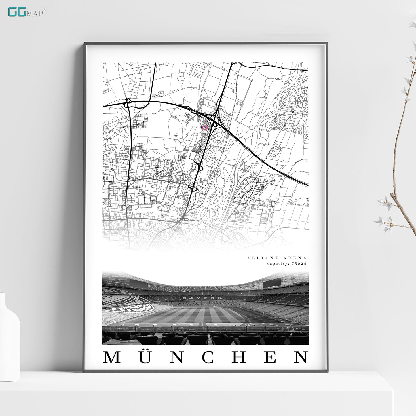 City map of MUNICH - FC Bayern Munich - Allianz arena Stadium - Home Decor Allianz arena - Allianz arena poster - Fuballstadion Bayern