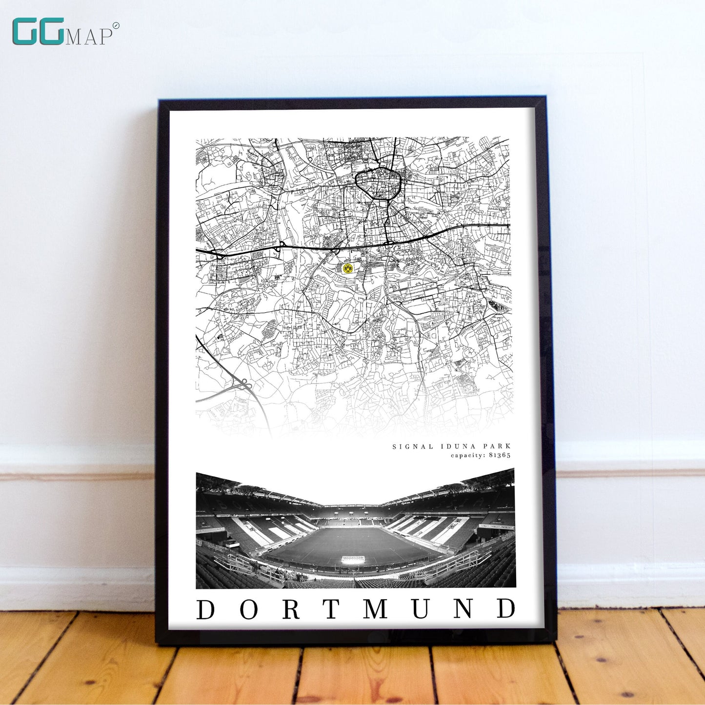 City map of DORTMUND - Signal Iduna Park - Home Decor Signal Iduna Park - Wall decor Signal Iduna Park - Signal Iduna Park gift - Print map