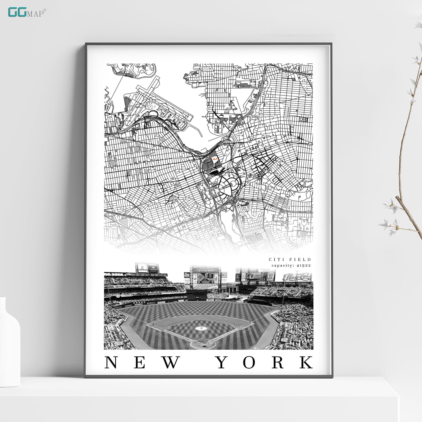 City map of NEW YORK - Home Decor New York - Citi Field wall decor - New York poster - New York Mets - Print map
