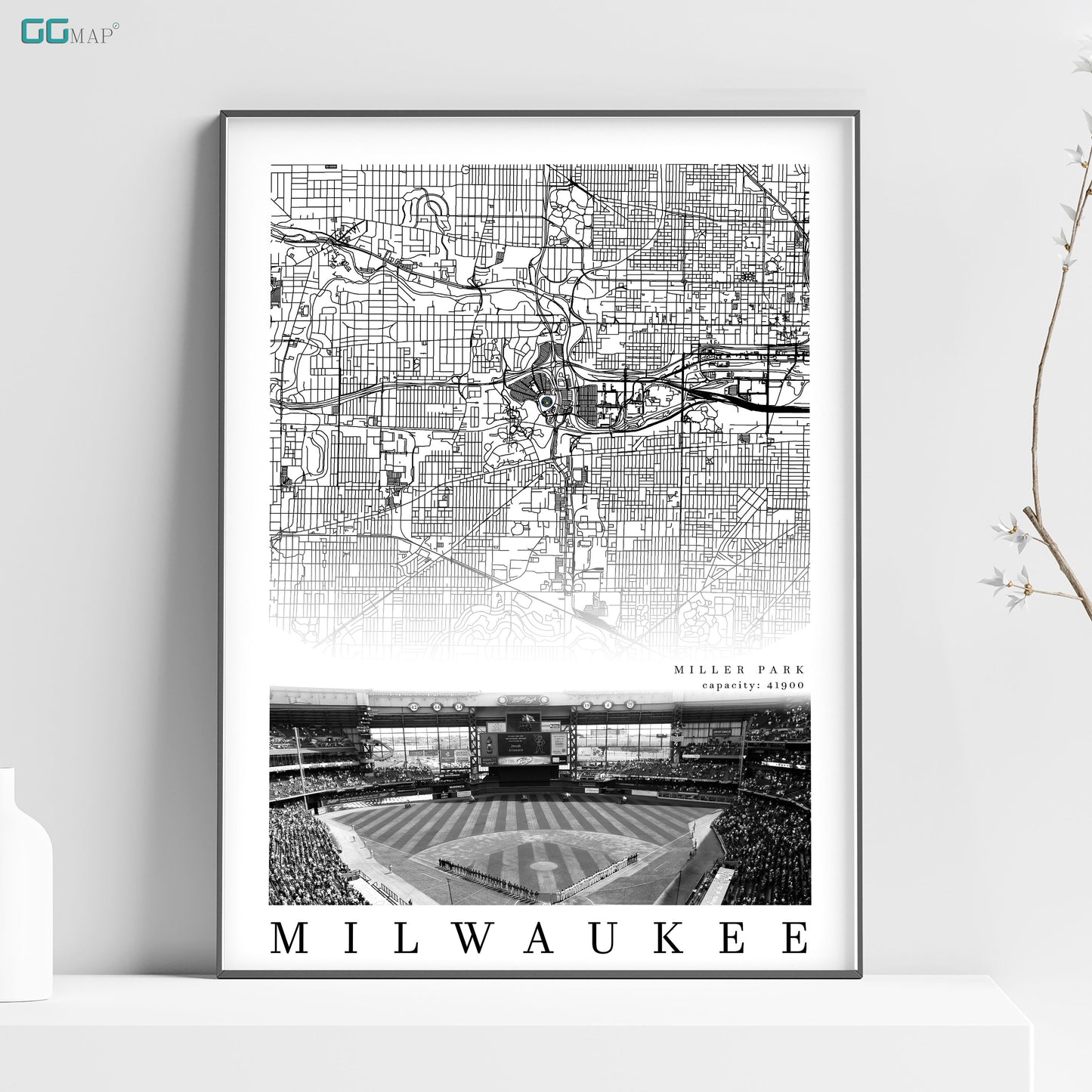 City map of MILWAUKEE - Home Decor Milwaukee - Miller Park wall decor - Milwaukee poster - Milwaukee Brewers - Print map