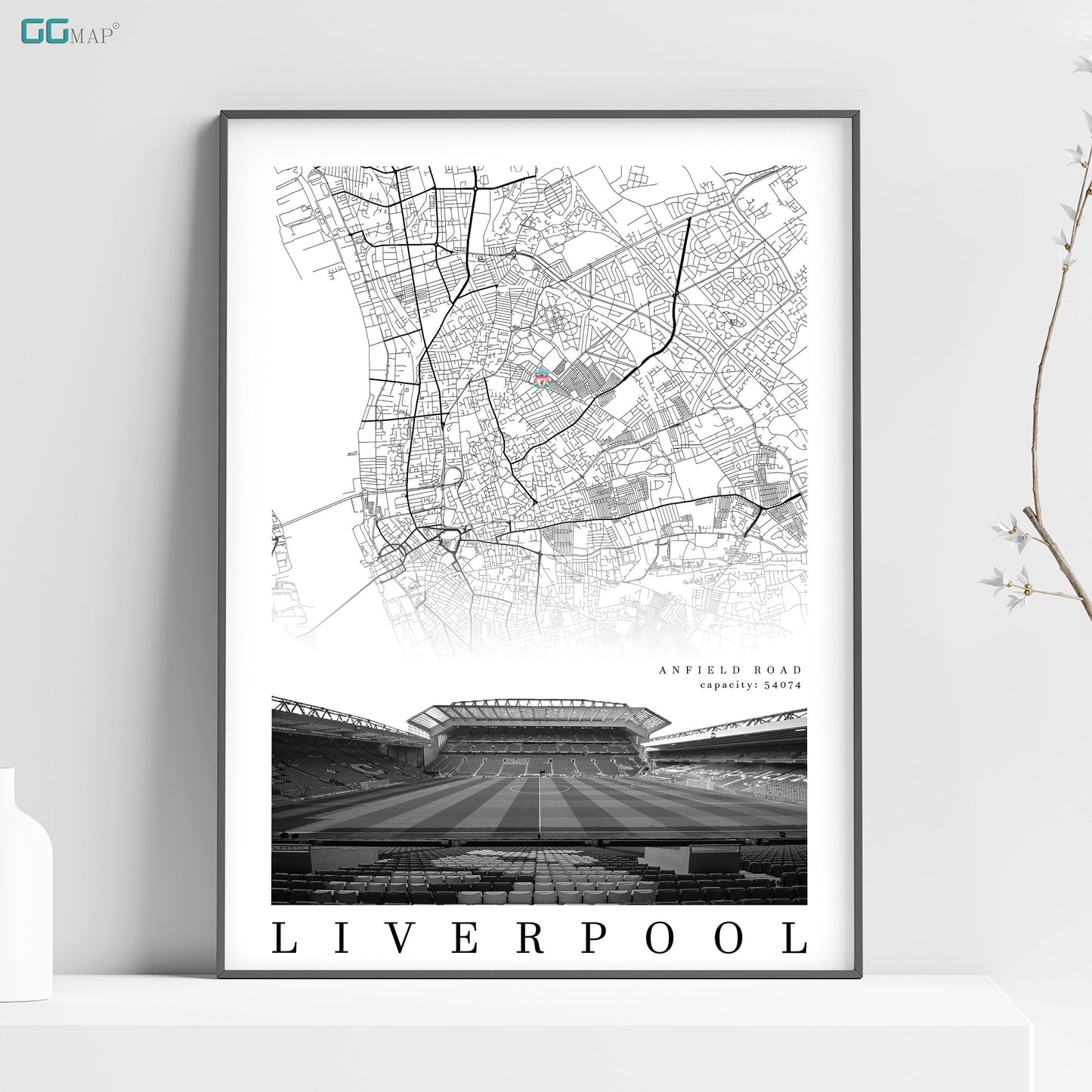 City map of LIVERPOOL - Anfield Stadium - Home Decor Anfield - Wall decor - Anfield gift - Print map - Liverpool Stadium