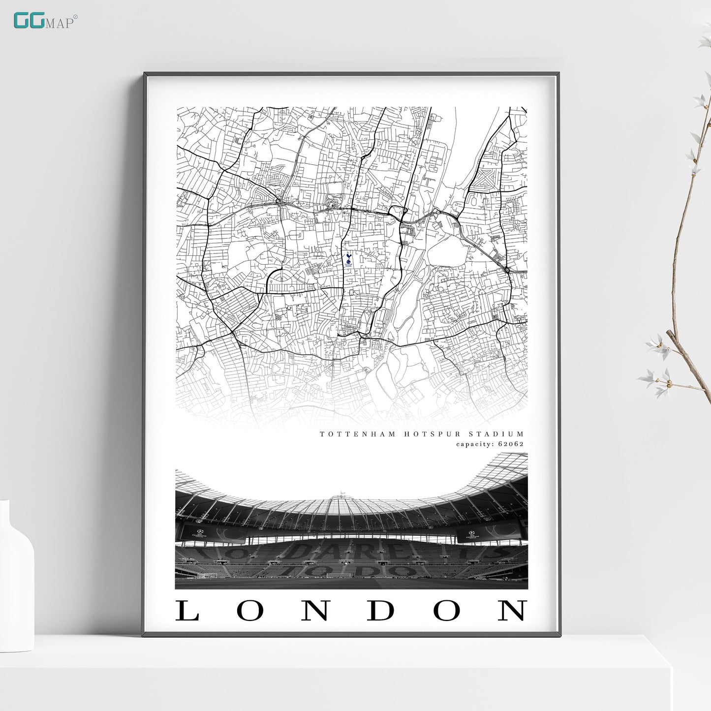 City map of LONDON - Tottenham Hotspur Stadium - Home Decor Tottenham Hotspur - Wall decor - Tottenham Hotspur - Tottenham gift - Print map