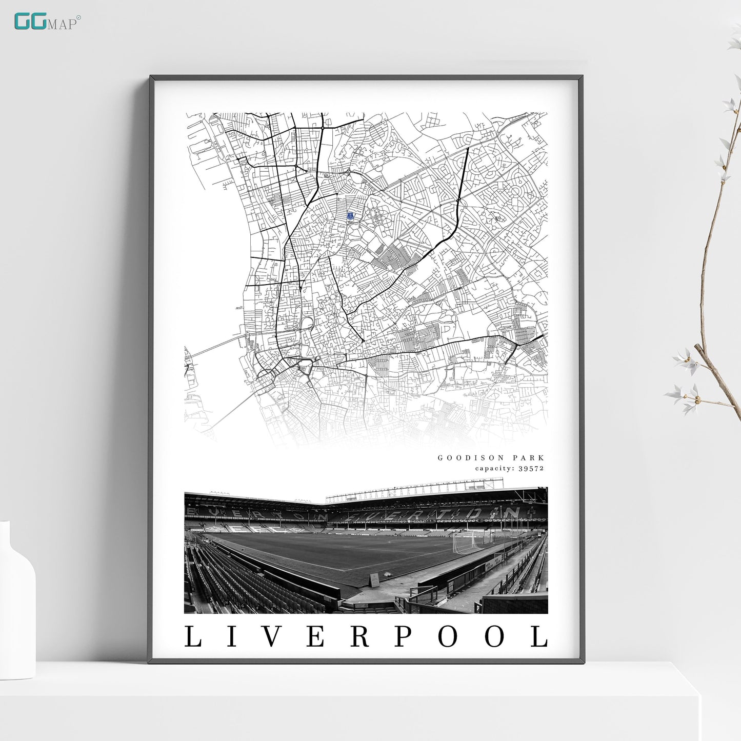 City map of LIVERPOOL - Goodison Park - Home Decor Goodison Park - Goodison Park gift - Goodison Park wall decor - Print map