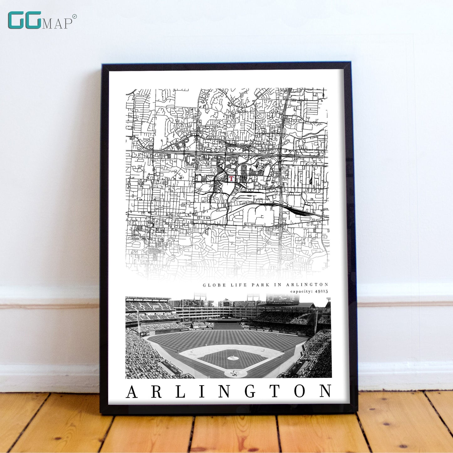 City map of ARLINGTON - Home Decor Arlington - Globe Life Park in Arlington wall decor - Arlington poster - Print map - Texas Rangers