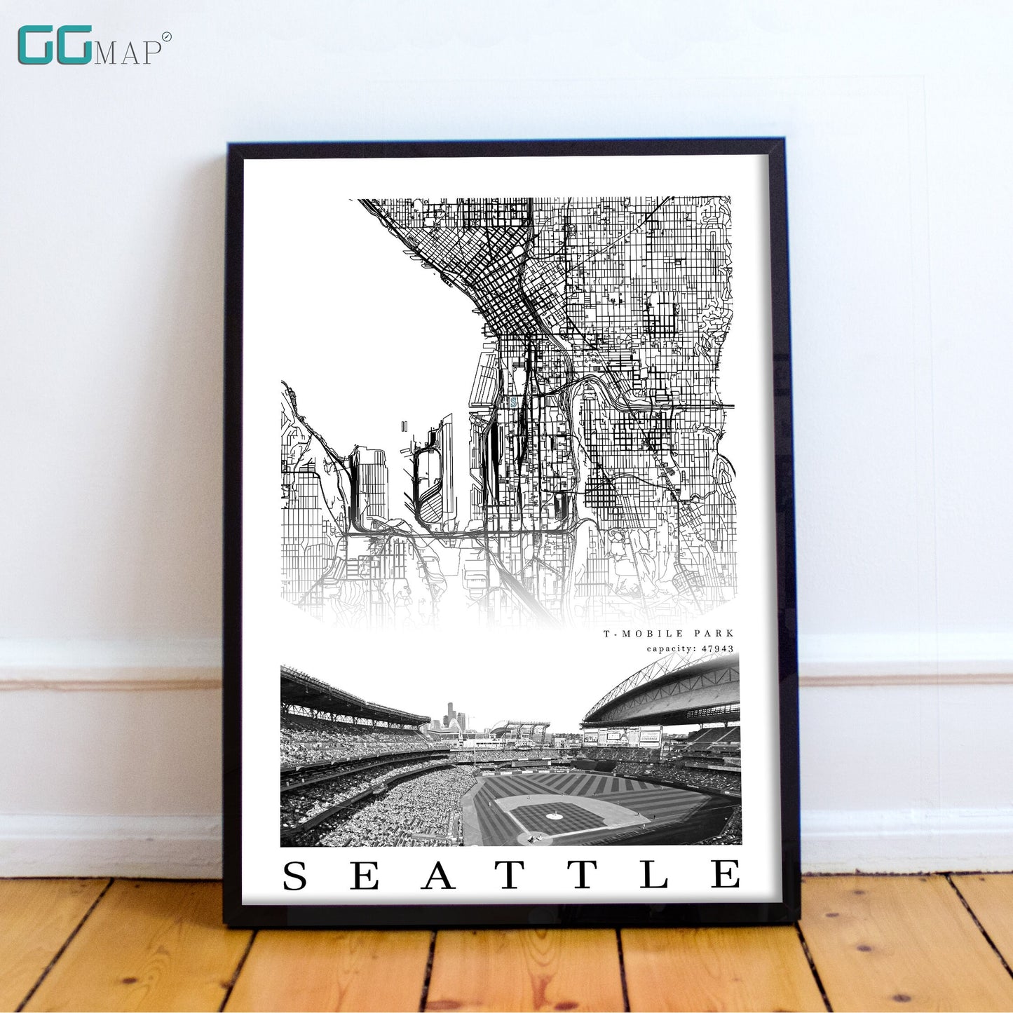 City map of SEATTLE - Home Decor Seattle - T-Mobile Park wall decor - Seattle poster - Seattle Athletics - Print map - Seattle Mariners