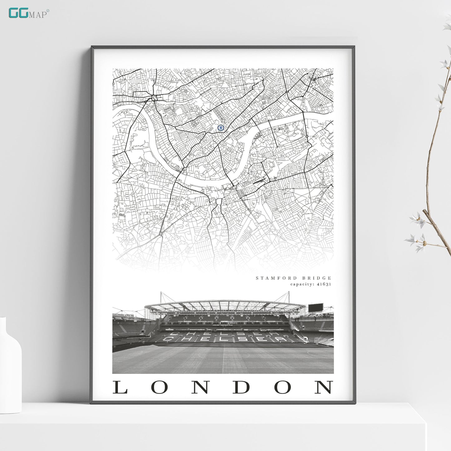 City map of LONDON - Stamford Bridge Stadium - Home Decor Stamford Bridge - Wall decor - Stamford Bridge - Stamford Bridge gift - Print map