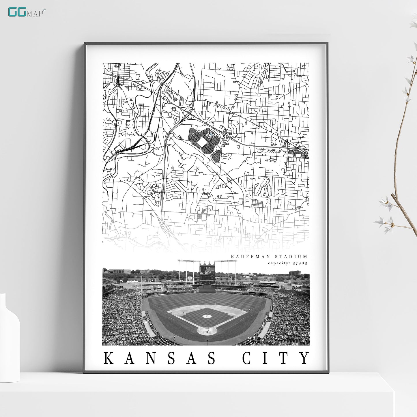 City map of KANSAS CITY - Kauffman Stadium -Home Decor Kansas City -Kauffman Stadium wall decor -Kansas City -Print map - Kansas City Royals