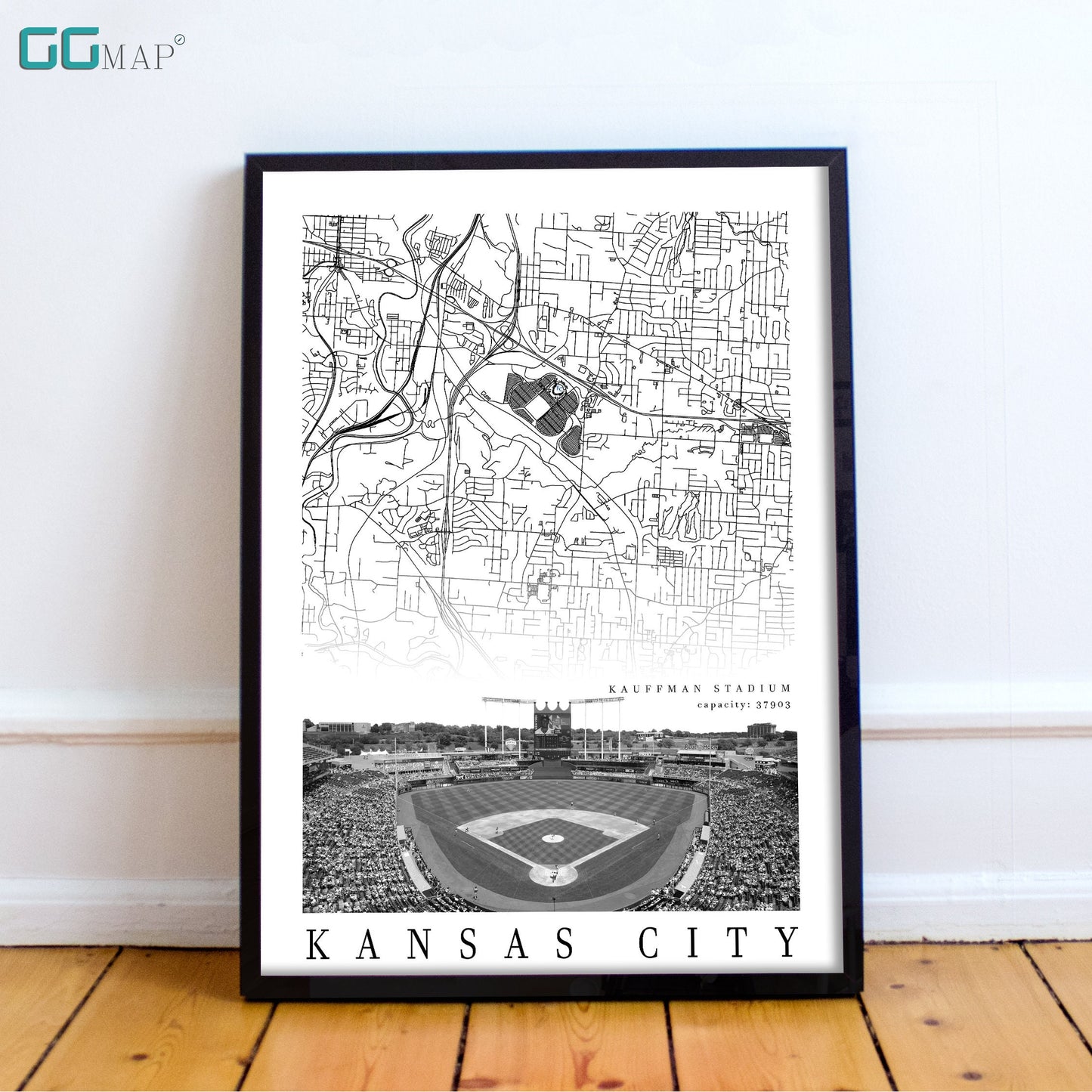 City map of KANSAS CITY - Kauffman Stadium -Home Decor Kansas City -Kauffman Stadium wall decor -Kansas City -Print map - Kansas City Royals